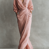Vestido Maxi de Lino Rosa con Escote en V