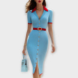 Sina - Vestidos ajustados a rayas en azul pastel con estilo