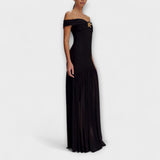 Maelie - Elegante vestido maxi bodycon sin tirantes con adornos florales