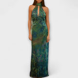 Maisie - Vestido maxi con estampado de iris de Monet