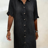Clarissa® | Vestido de denim cómodo con pliegues favorecedores