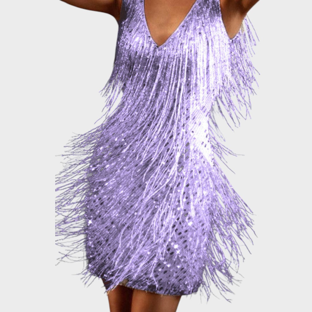 Tasa - Vestido mini brillante con flecos