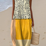Leah™ | Vestido midi en bloques de color con lunares