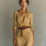 Maxivestido con cuello de solapa y mangas largas
