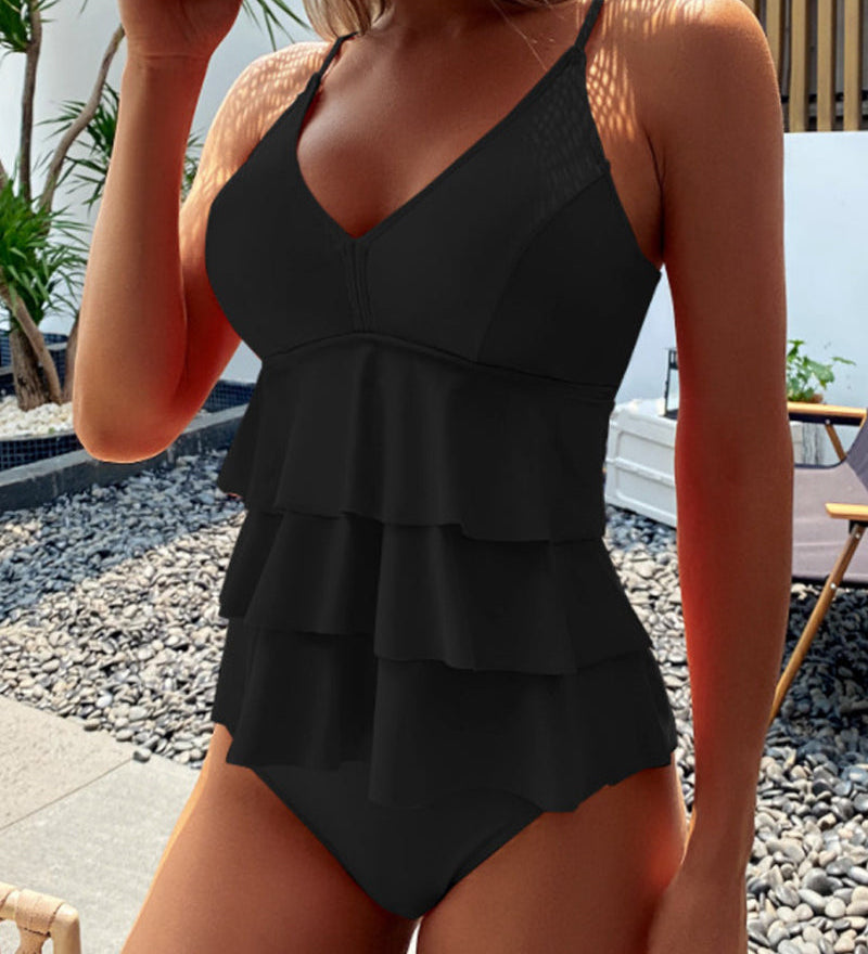 Teresa™ | Traje de baño liso con volantes elegantes