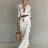 Maxivestido con cuello de solapa y mangas largas