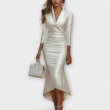 Rebecca - Vestido midi de satén blanco con escote en V