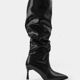 Botas de Cuero Sintético con Pliegues y Punta Afila