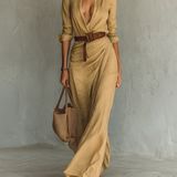 Maxivestido con cuello de solapa y mangas largas