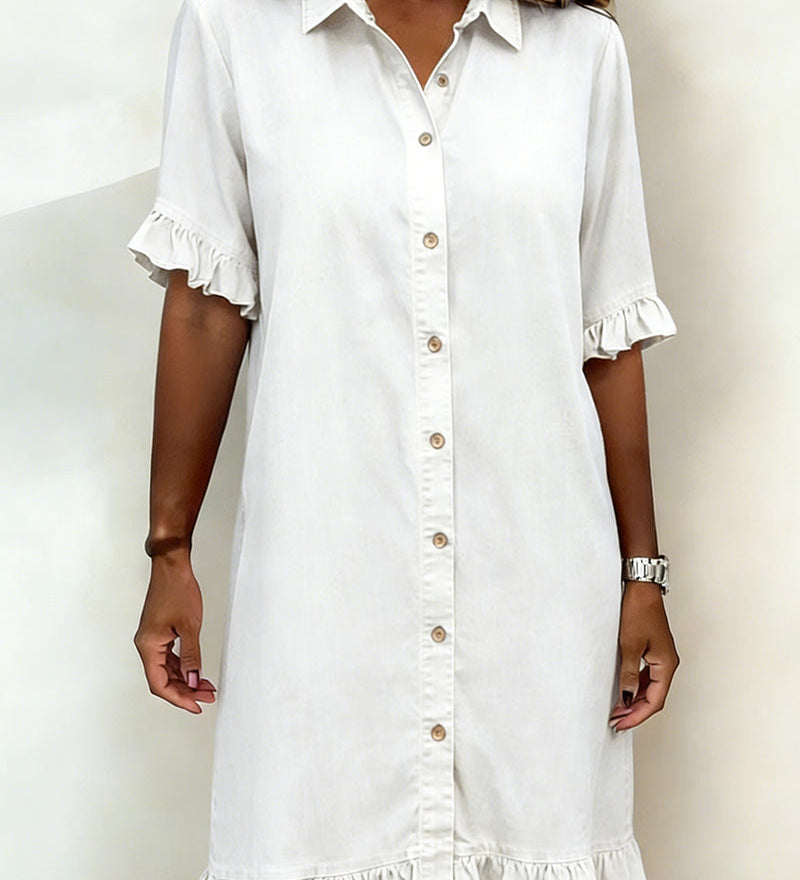 Clarissa® | Vestido de denim cómodo con pliegues favorecedores