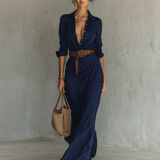Maxivestido con cuello de solapa y mangas largas