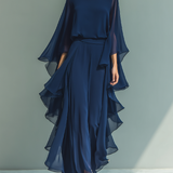 Conjunto de Chiffon Azul Marino con Volantes