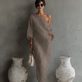 Vestido de lino color marfil sin hombros