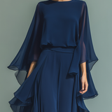 Conjunto de Chiffon Azul Marino con Volantes