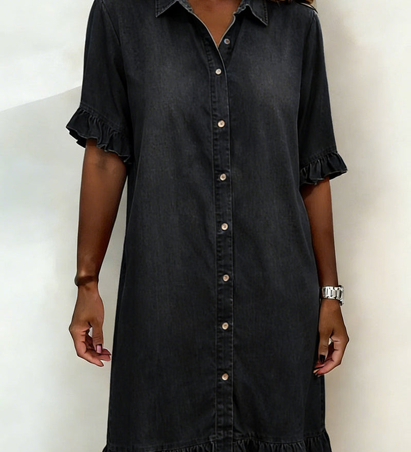 Clarissa® | Vestido de denim cómodo con pliegues favorecedores
