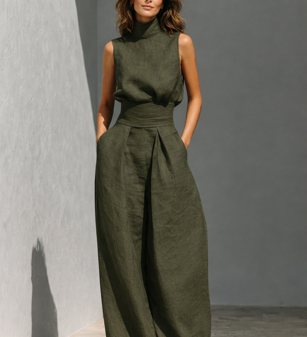 Maria™ | Conjunto de camiseta de tirantes y pantalones anchos de algodón y lino minimalista para mujer