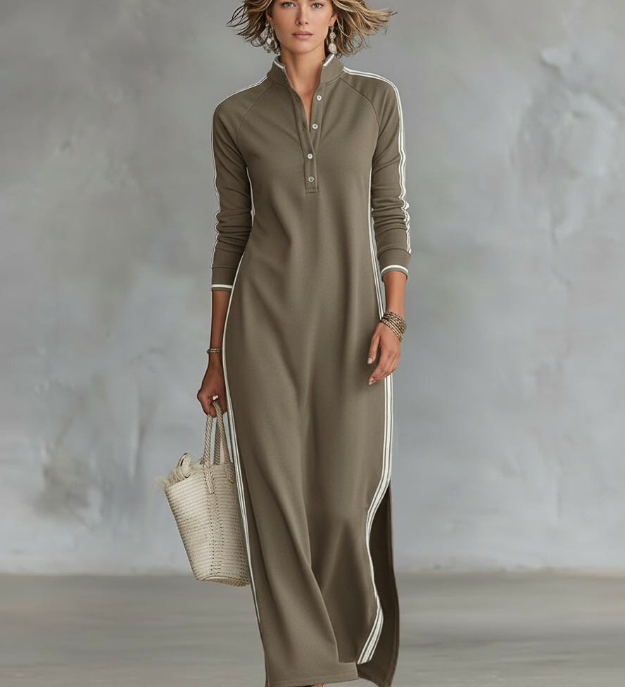 Vestido Maxi de Sudadera con Cuello de Botón