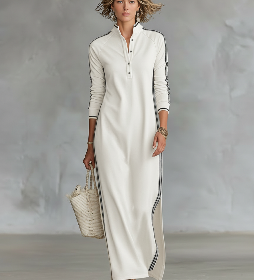 Vestido Maxi de Sudadera con Cuello de Botón
