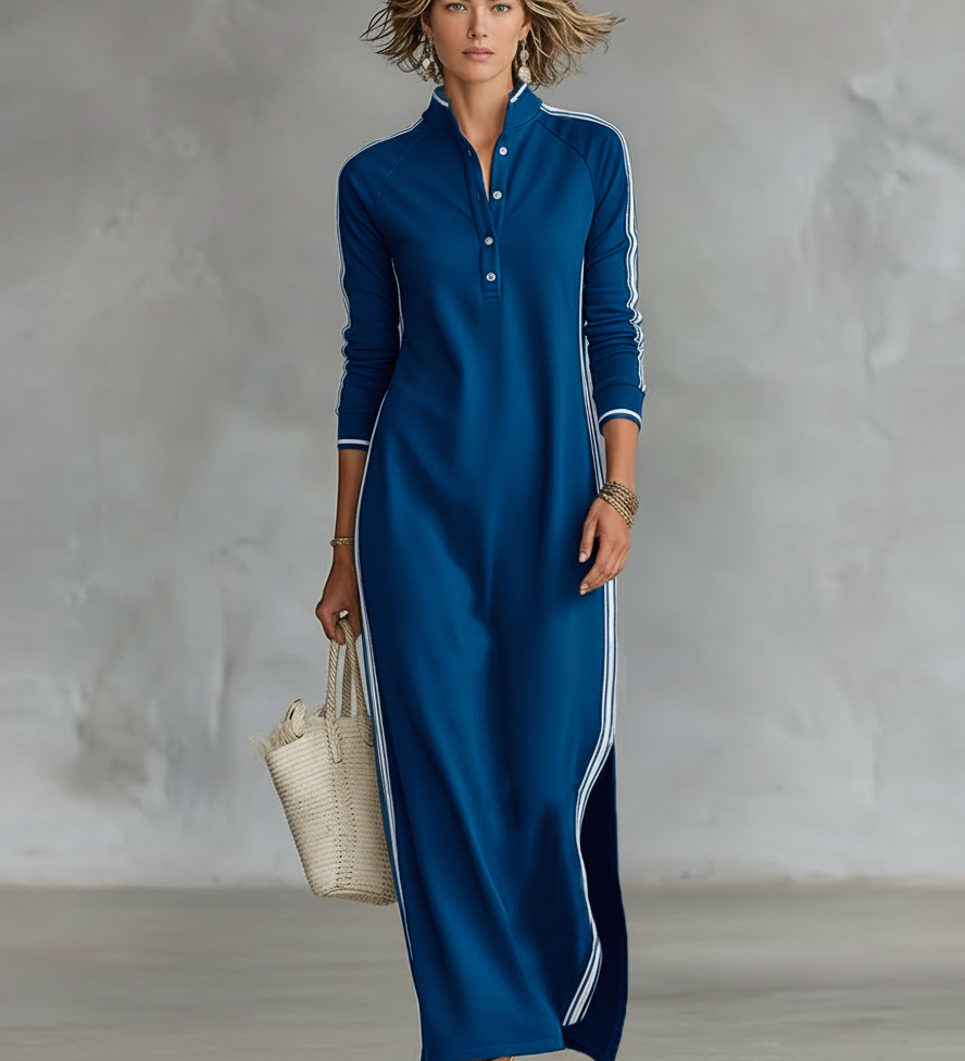 Vestido Maxi de Sudadera con Cuello de Botón