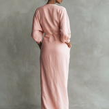 Vestido Maxi de Lino Rosa con Escote en V