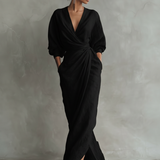 Vestido Maxi de Lino Rosa con Escote en V