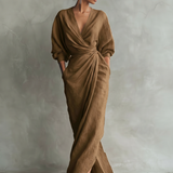 Vestido Maxi de Lino Rosa con Escote en V