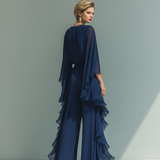Conjunto de Chiffon Azul Marino con Volantes