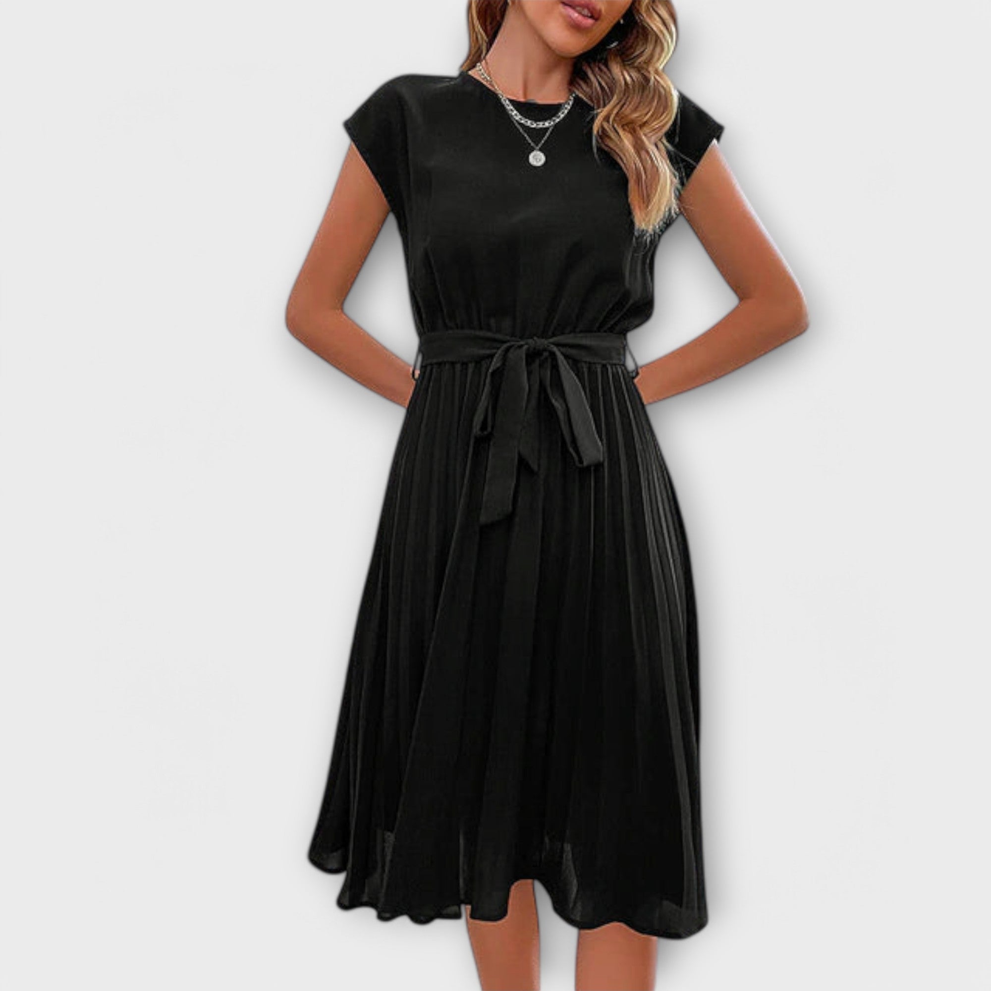 Claire - Manga corta, plisado, vestido midi casual