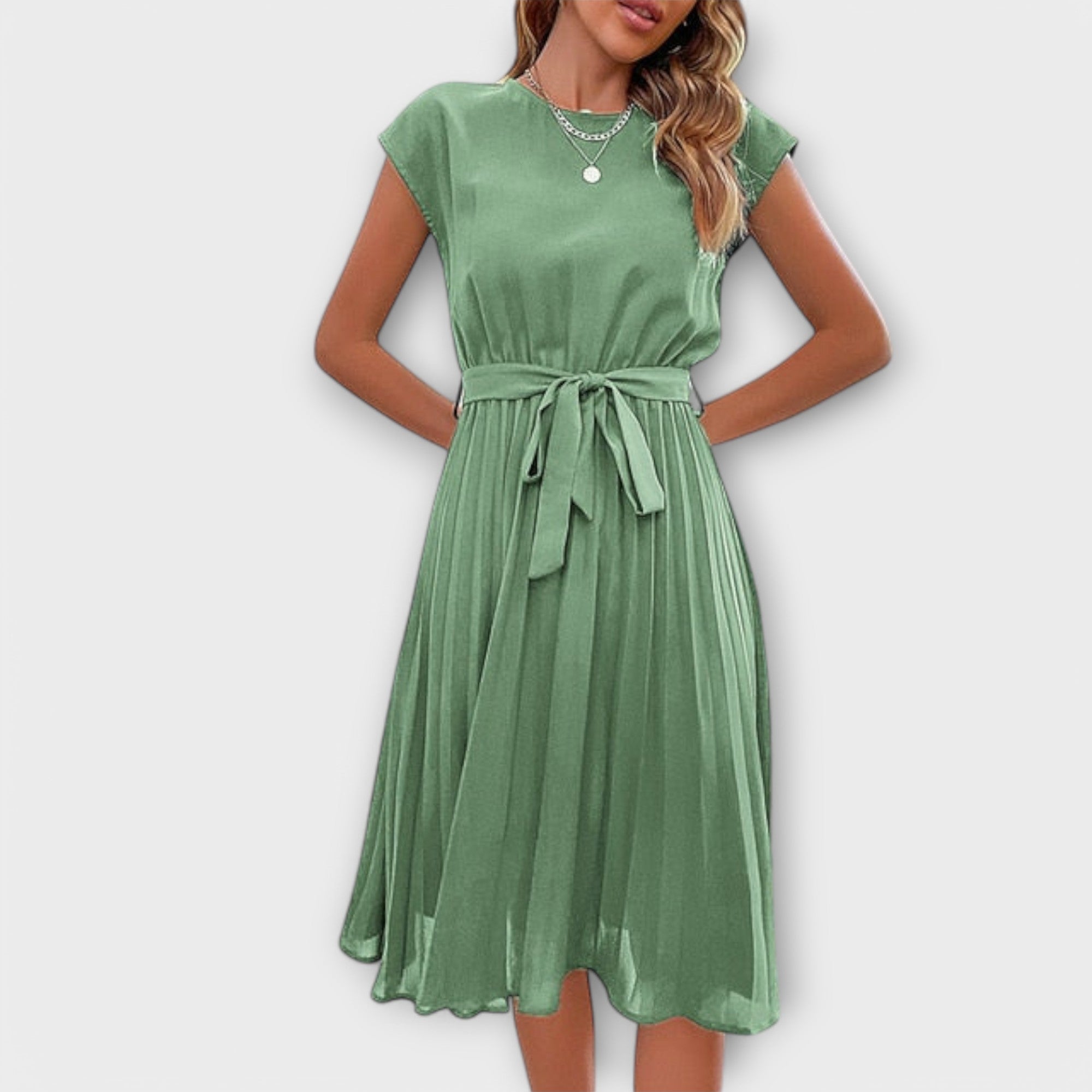 Claire - Manga corta, plisado, vestido midi casual