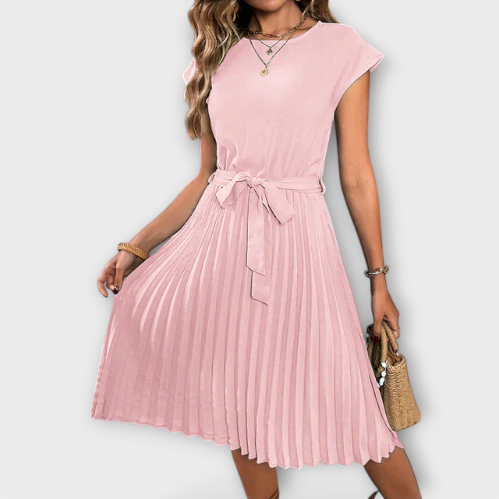 Claire - Manga corta, plisado, vestido midi casual