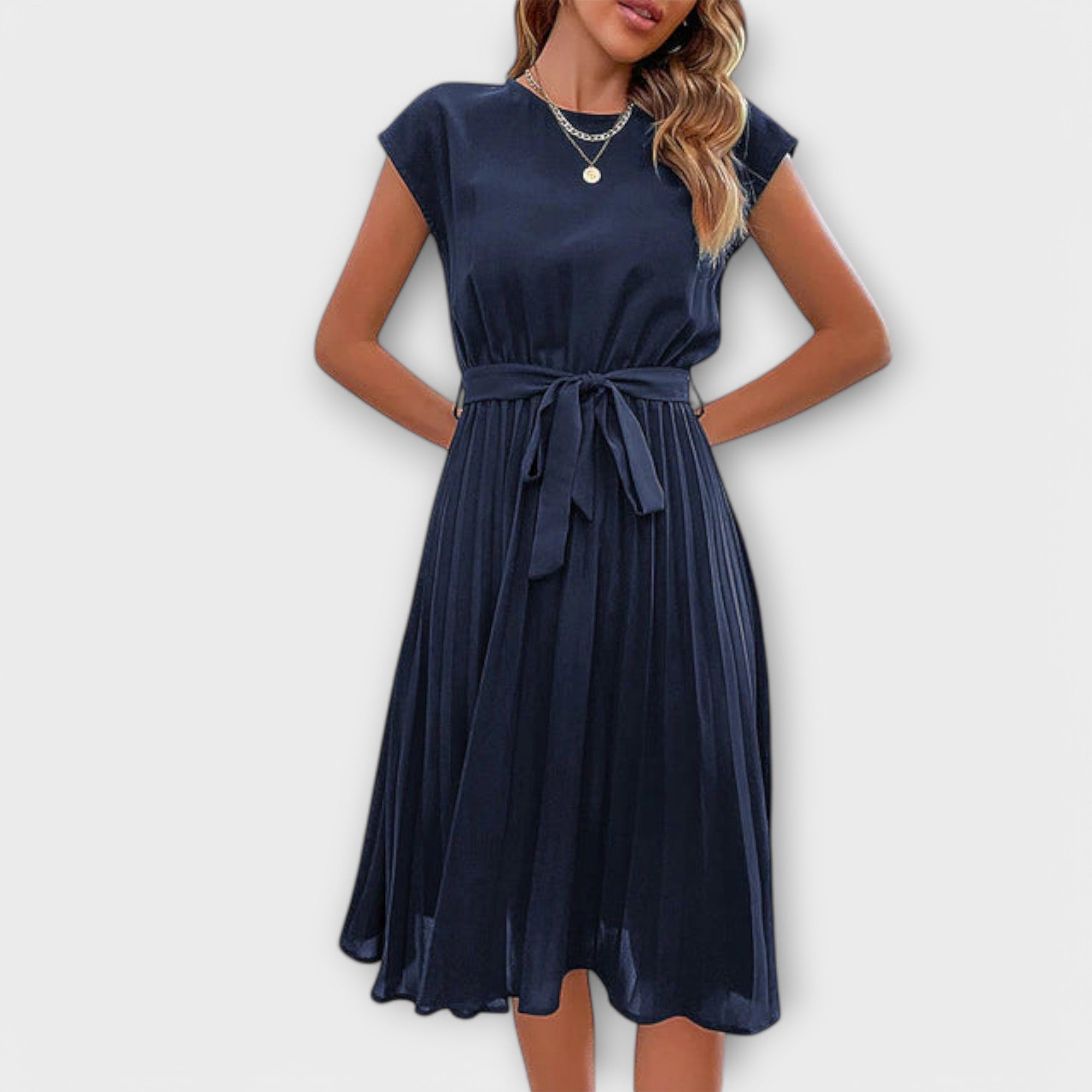 Claire - Manga corta, plisado, vestido midi casual