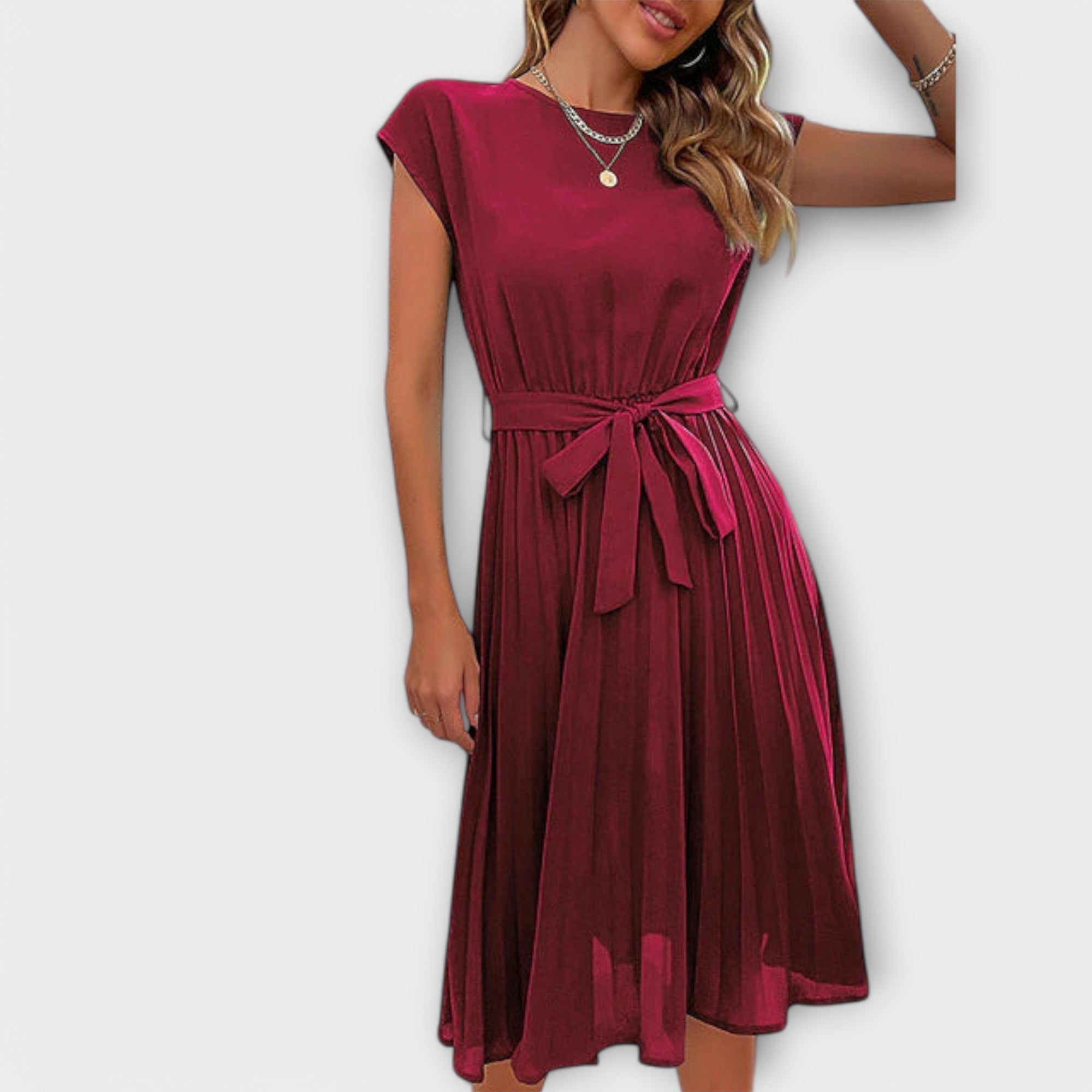 Claire - Manga corta, plisado, vestido midi casual