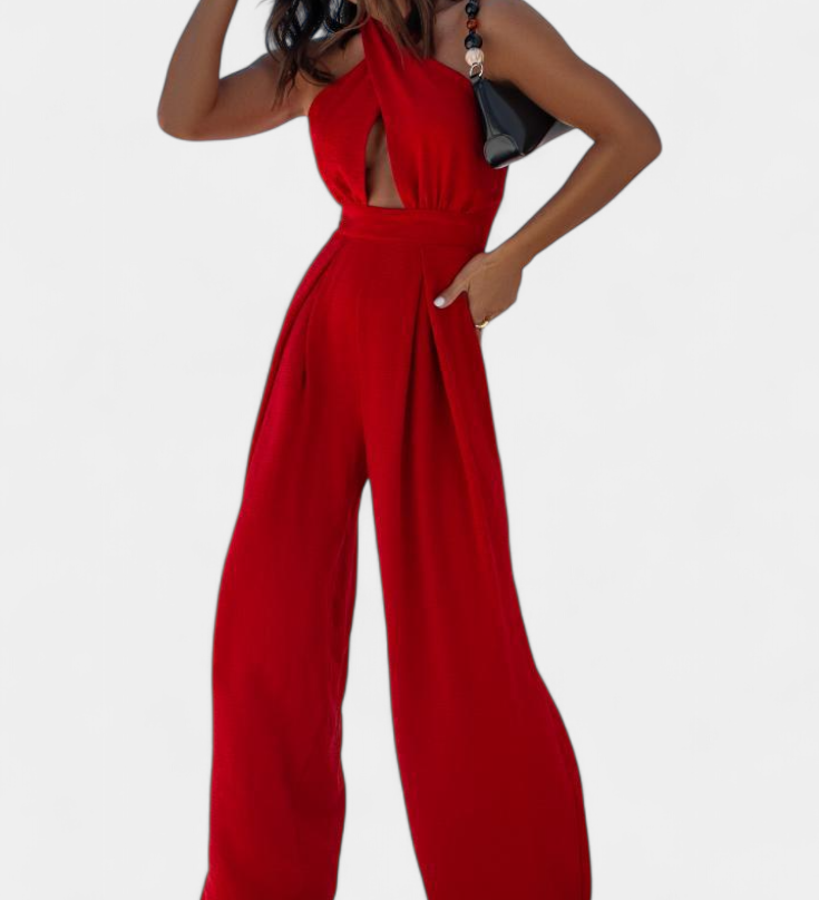 Jessica Mono Halter Cruzado sin Espalda y Pierna Ancha