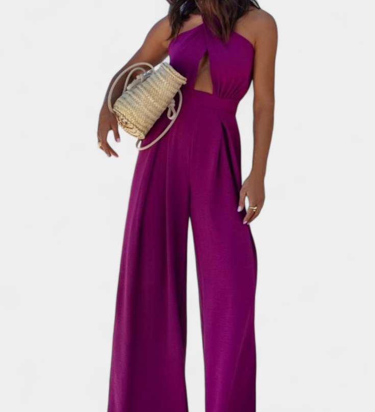 Jessica Mono Halter Cruzado sin Espalda y Pierna Ancha