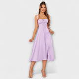 Upanje - vestido rosa con detalle de abertura