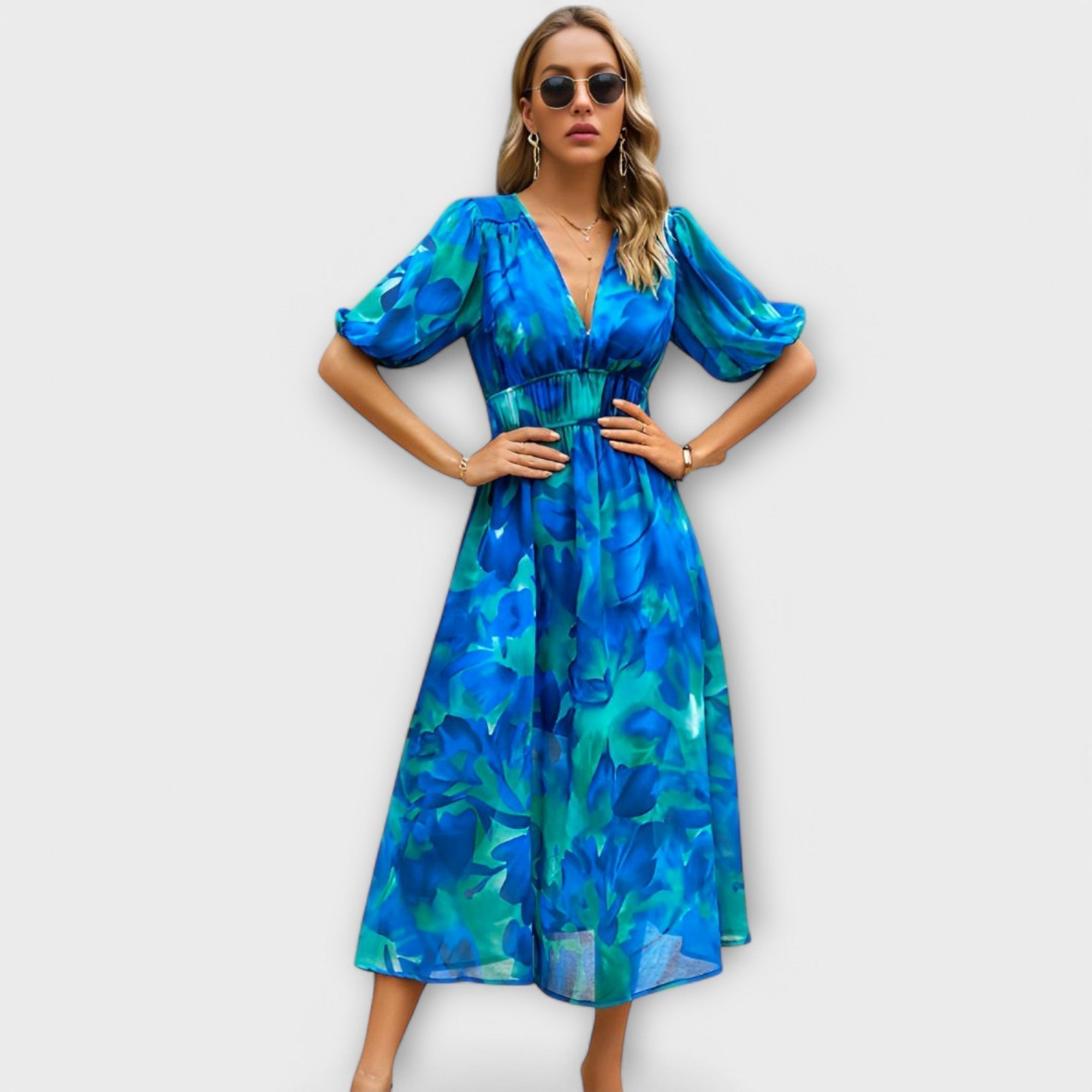 Vestidos maxi abstractos con mangas abullonadas