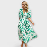 Vestidos maxi abstractos con mangas abullonadas