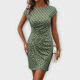 Emma - Vestido de manga corta en forma de tulipán con estampado all-over
