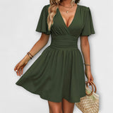 Winslet - Vestido con cintura fruncida y escote en V