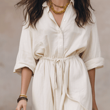 Vestido maxi bohemio tipo camisa sin esfuerzo con cordón en la cintura