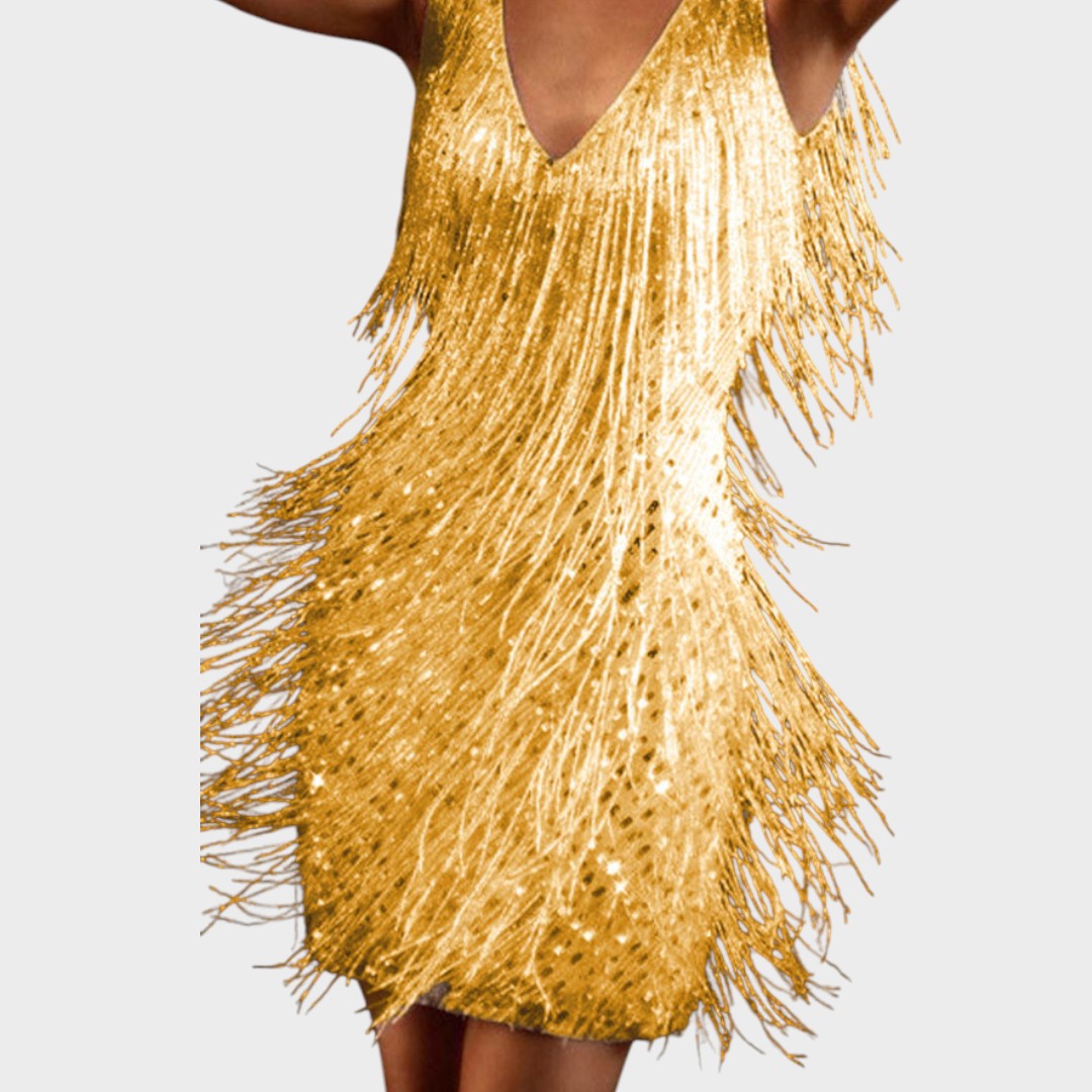 Tasa - Vestido mini brillante con flecos