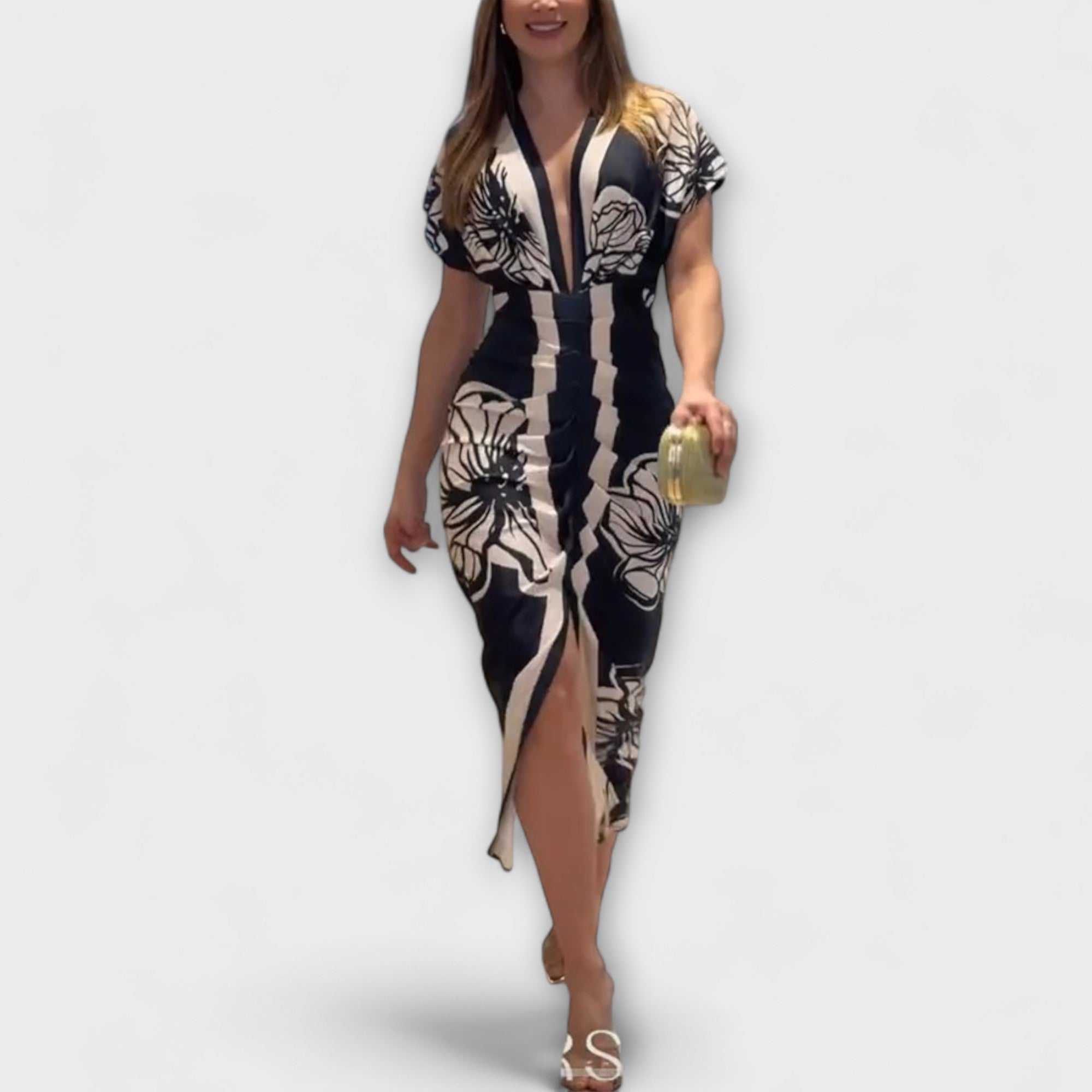 Cleo - vestidos midi únicos con mangas tipo dolman y estampado brasileño