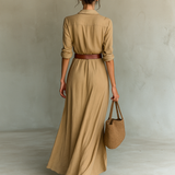 Maxivestido con cuello de solapa y mangas largas