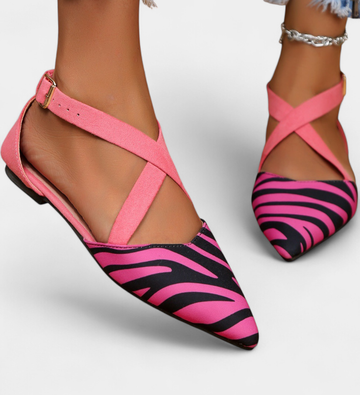 Fenna Bailarinas con Estampado de Cebra y Tiras Cruzadas
