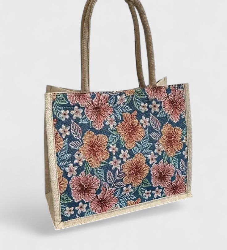 Taila Bolsa de Yute con Estampado Floral y Diseño Ecológico