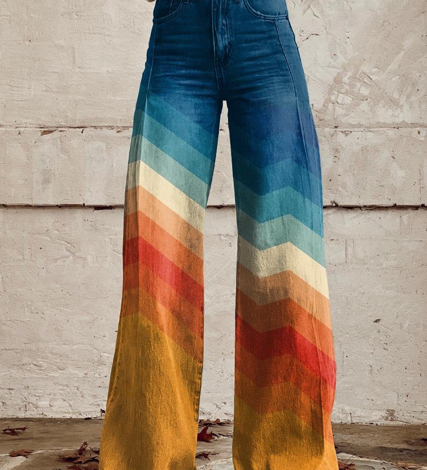Tereza - Pantalones retro elegantes con patrón en zigzag
